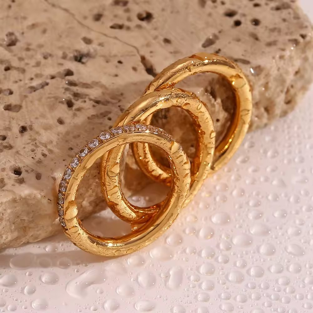 18KT Gold Plated Stackable Ring Set (Set of 3pcs) - Atulya Jewellers