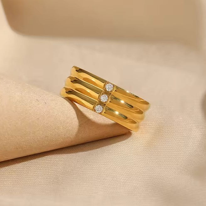18KT Gold Plated Tri-band CZ Ring - Atulya Jewellers