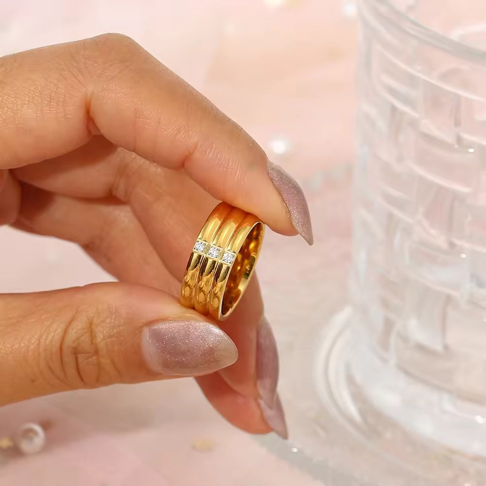 18KT Gold Plated Tri-band CZ Ring - Atulya Jewellers
