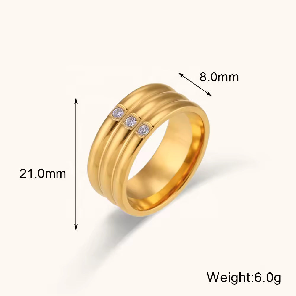 18KT Gold Plated Tri-band CZ Ring - Atulya Jewellers