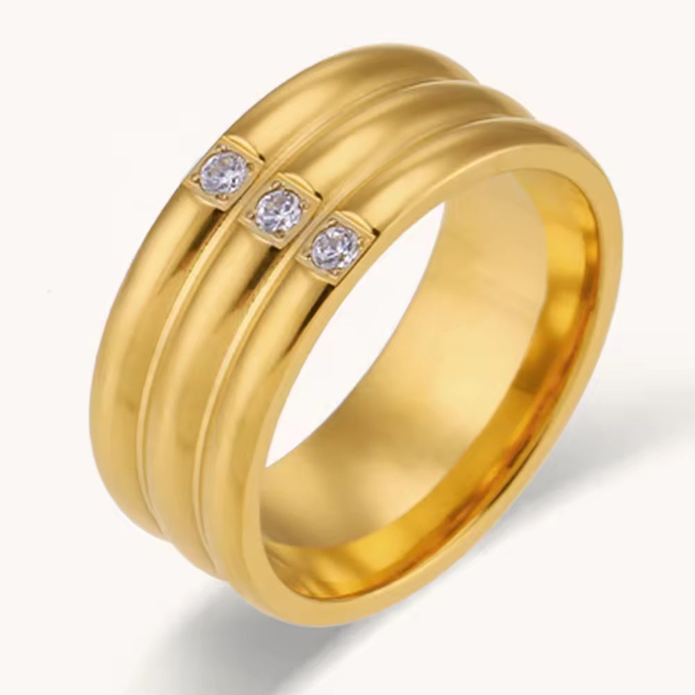 18KT Gold Plated Tri-band CZ Ring - Atulya Jewellers