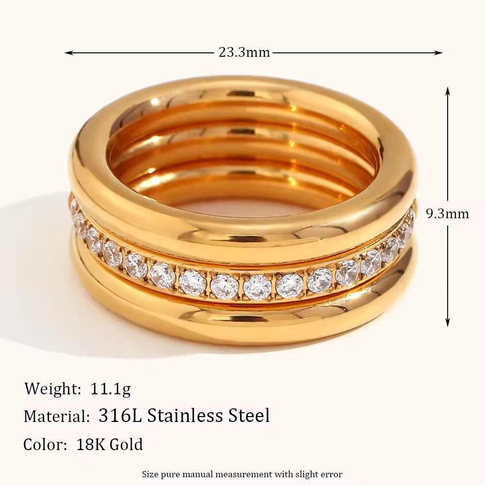 18KT Gold Plated Stackable Ring Set (Set of 3pcs) - Atulya Jewellers
