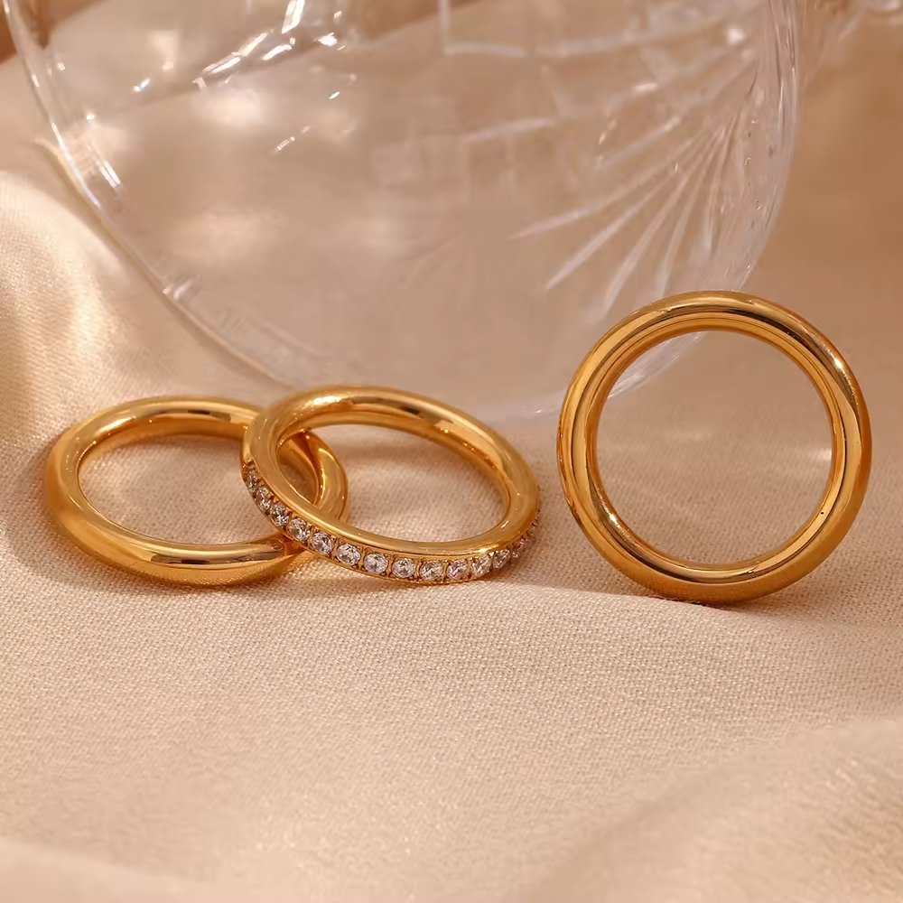 18KT Gold Plated Stackable Ring Set (Set of 3pcs) - Atulya Jewellers