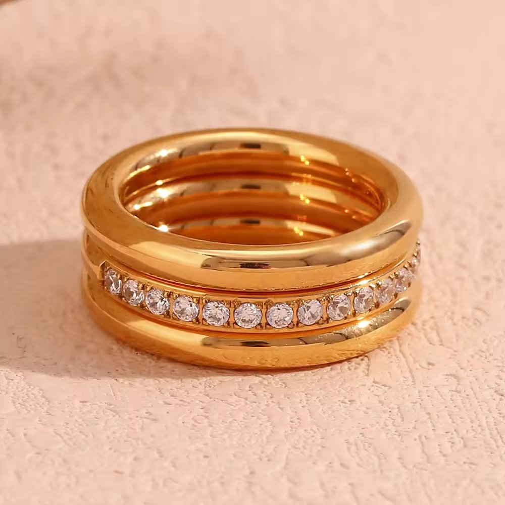 18KT Gold Plated Stackable Ring Set (Set of 3pcs) - Atulya Jewellers