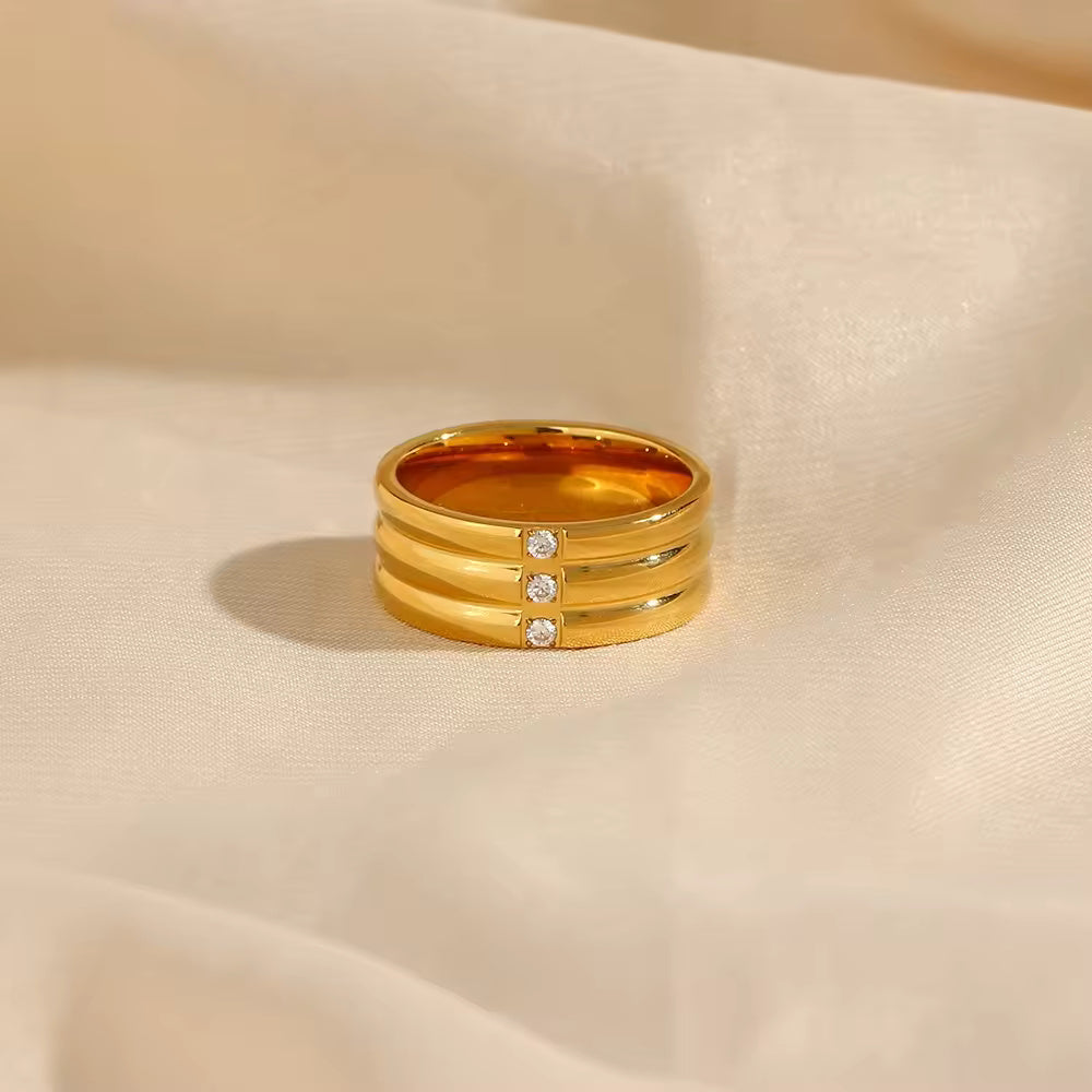 18KT Gold Plated Tri-band CZ Ring - Atulya Jewellers