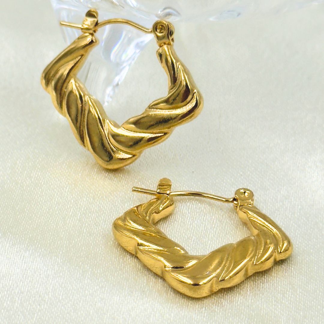 18KT Gold Plated Twisted Box Hoops - Atulya Jewellers