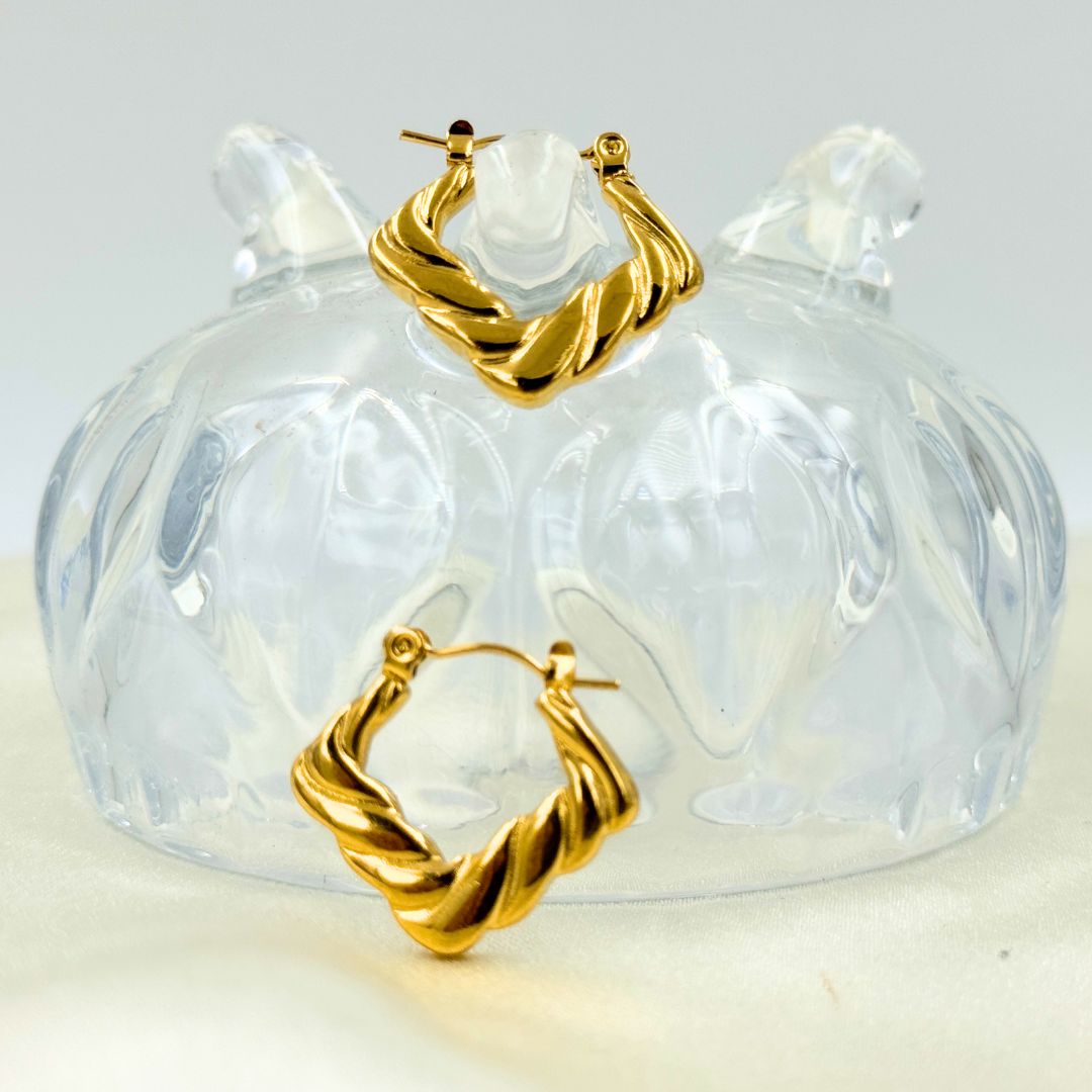 18KT Gold Plated Twisted Box Hoops - Atulya Jewellers