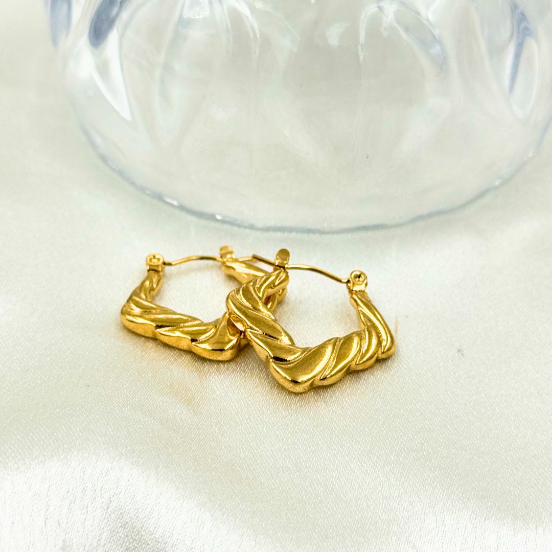 18KT Gold Plated Twisted Box Hoops - Atulya Jewellers