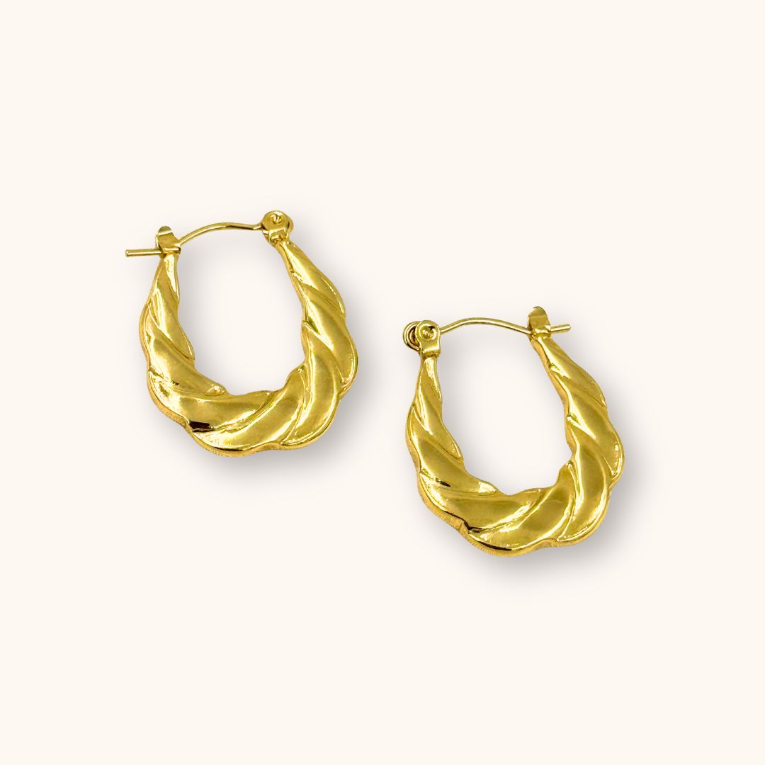 18KT Gold Plated Twisted Oval Hoops