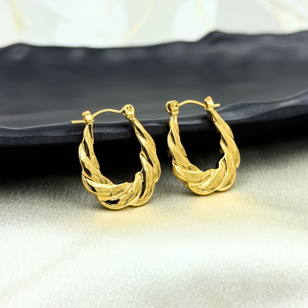 18KT Gold Plated Twisted Oval Hoops - Atulya Jewellers