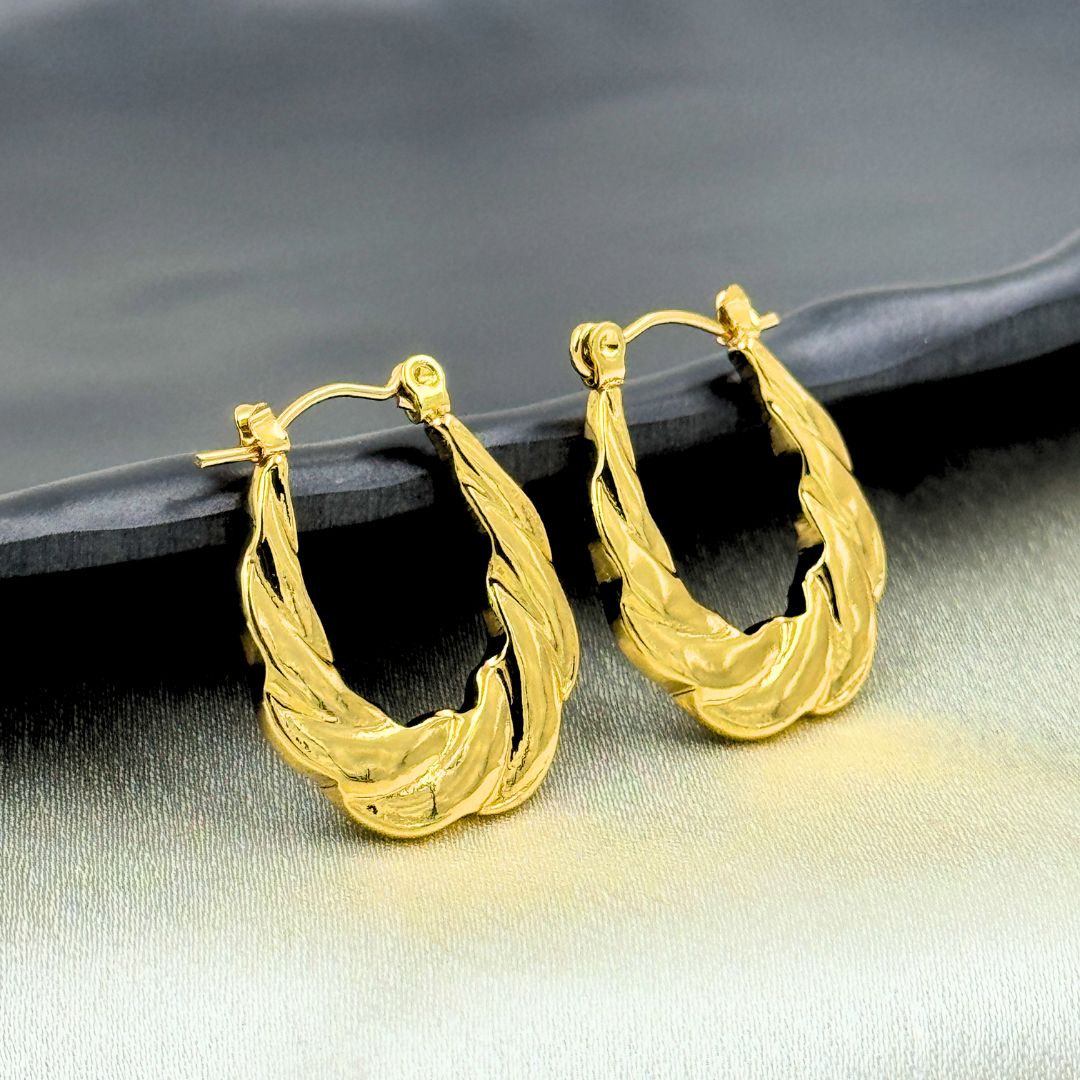 18KT Gold Plated Twisted Oval Hoops - Atulya Jewellers