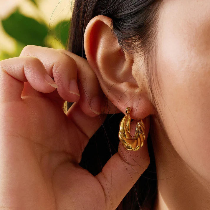 18KT Gold Plated Twisted Hoop Earrings - Atulya Jewellers