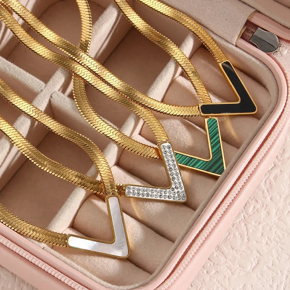 18KT Gold Plated Vee CZ Necklace - Atulya Jewellers