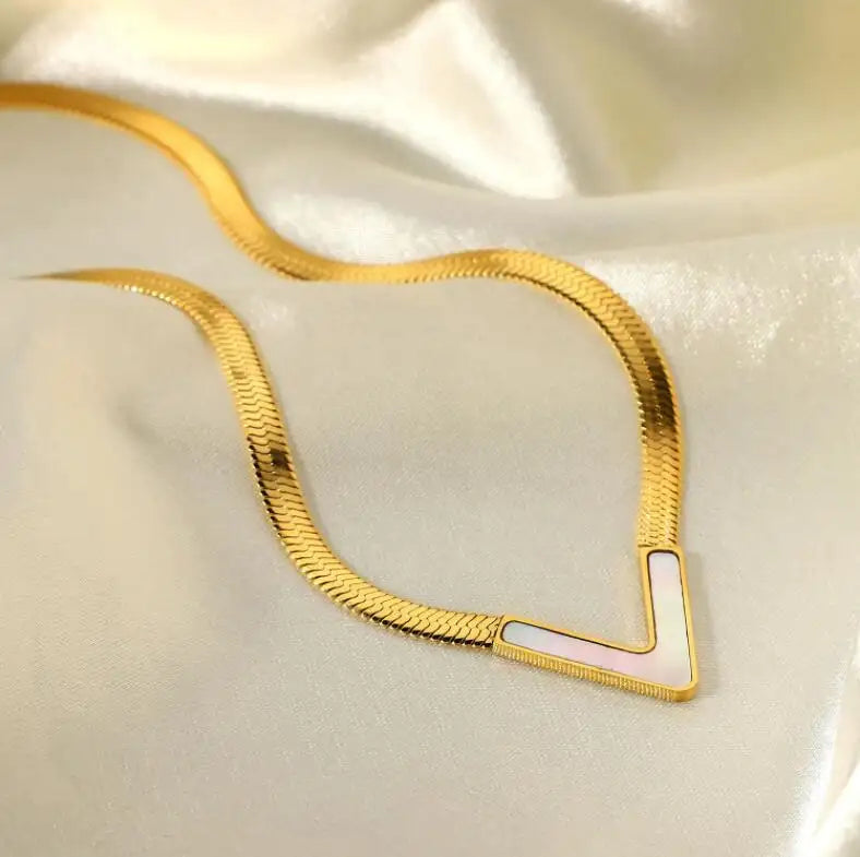 18KT Gold Plated Vee CZ Necklace White - Atulya Jewellers