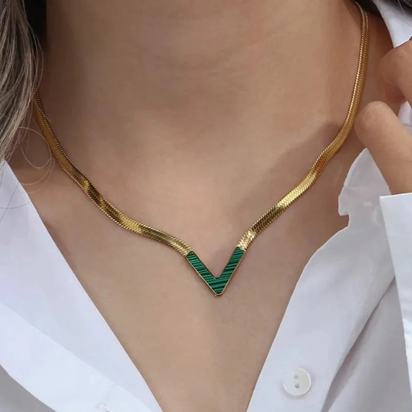 18KT Gold Plated Vee CZ Necklace - Atulya Jewellers