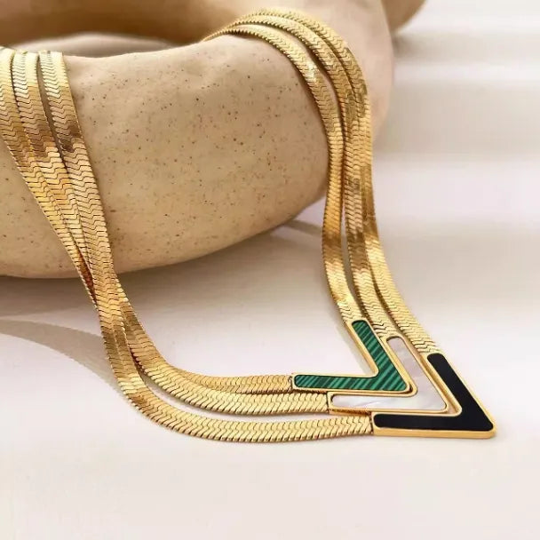 18KT Gold Plated Vee CZ Necklace - Atulya Jewellers