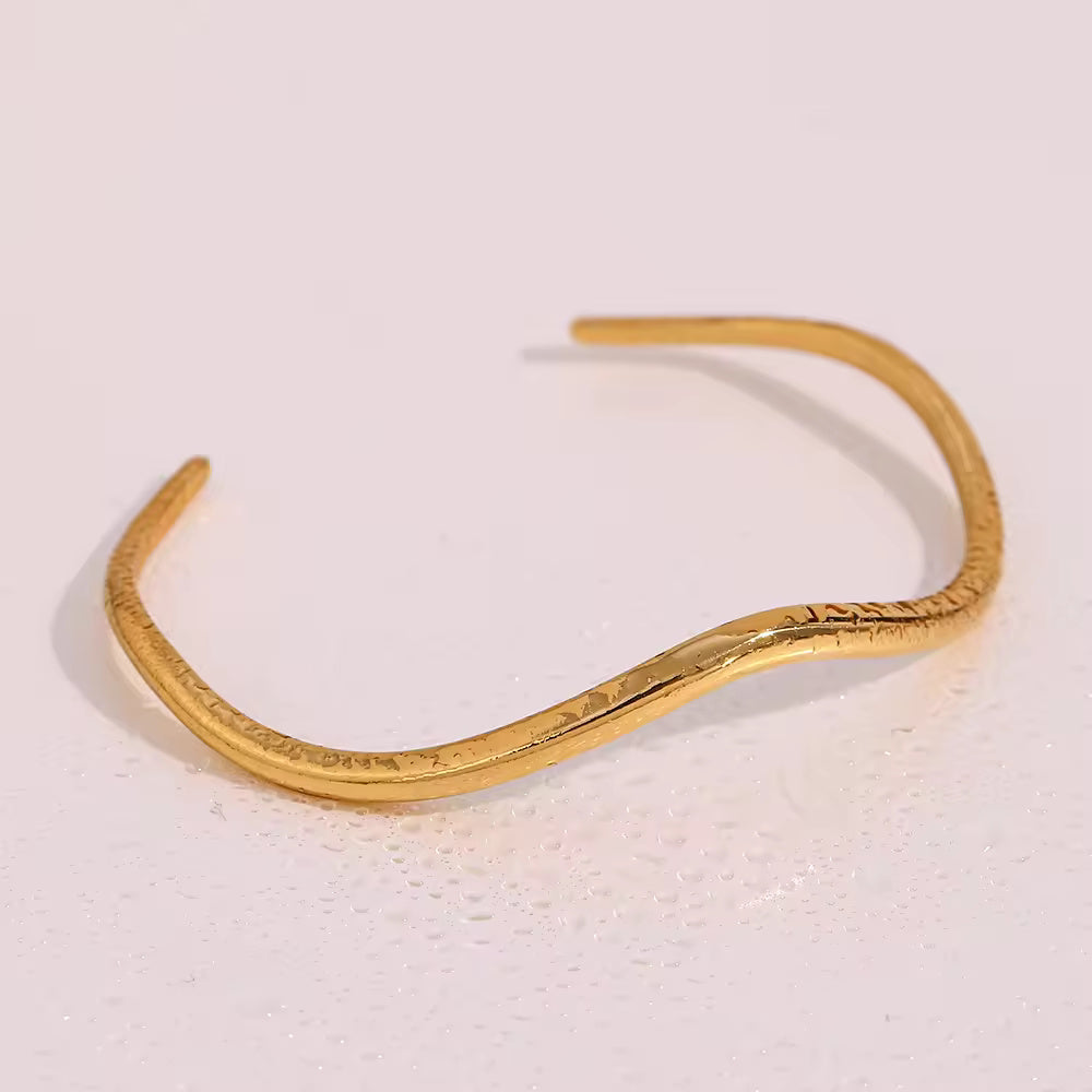 18KT Gold Plated Wave Cuff Bracelet - Atulya Jewellers