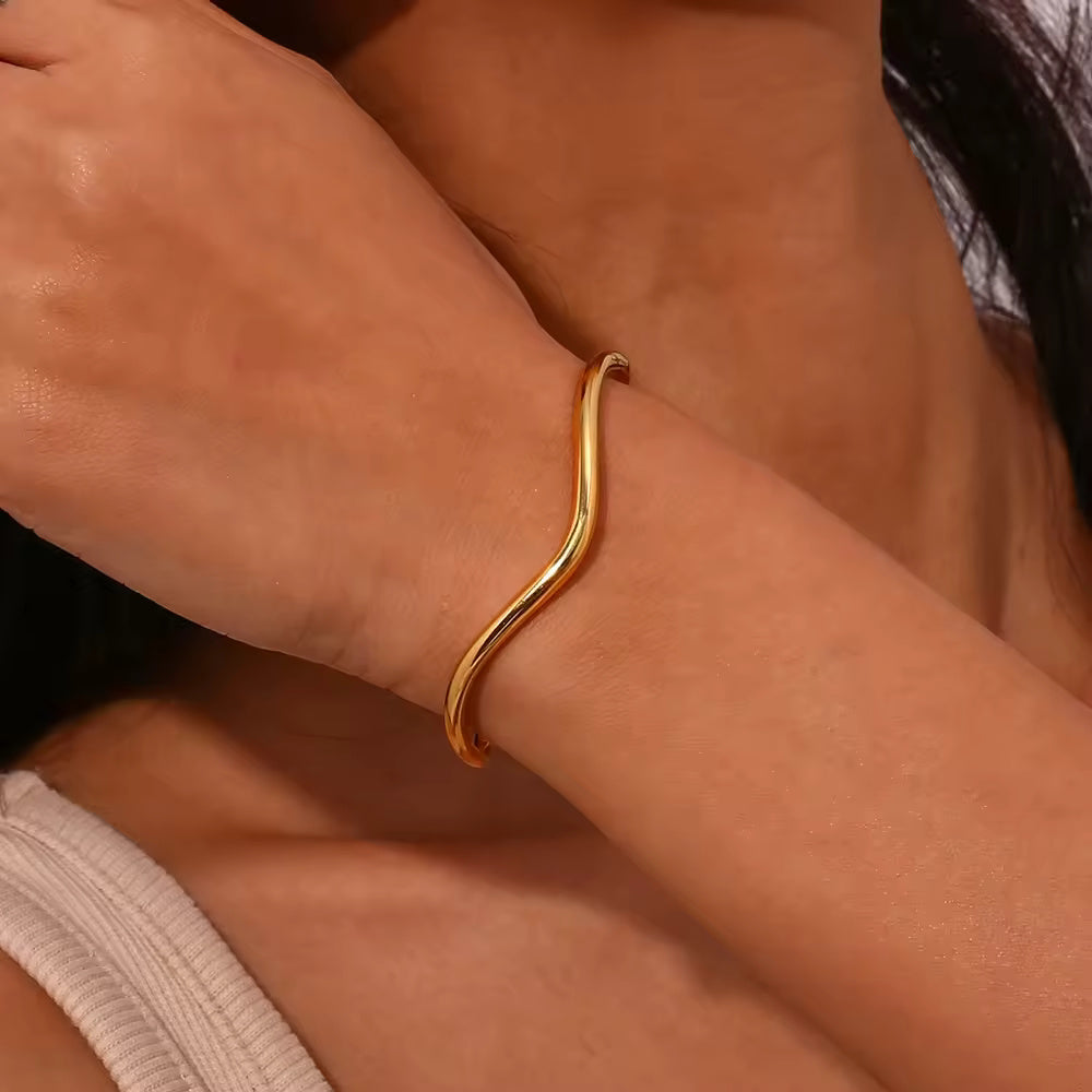 18KT Gold Plated Wave Cuff Bracelet - Atulya Jewellers