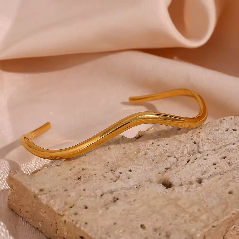 18KT Gold Plated Wave Cuff Bracelet - Atulya Jewellers