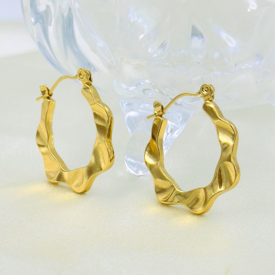 18KT Gold Plated Wave Hoops - Atulya Jewellers