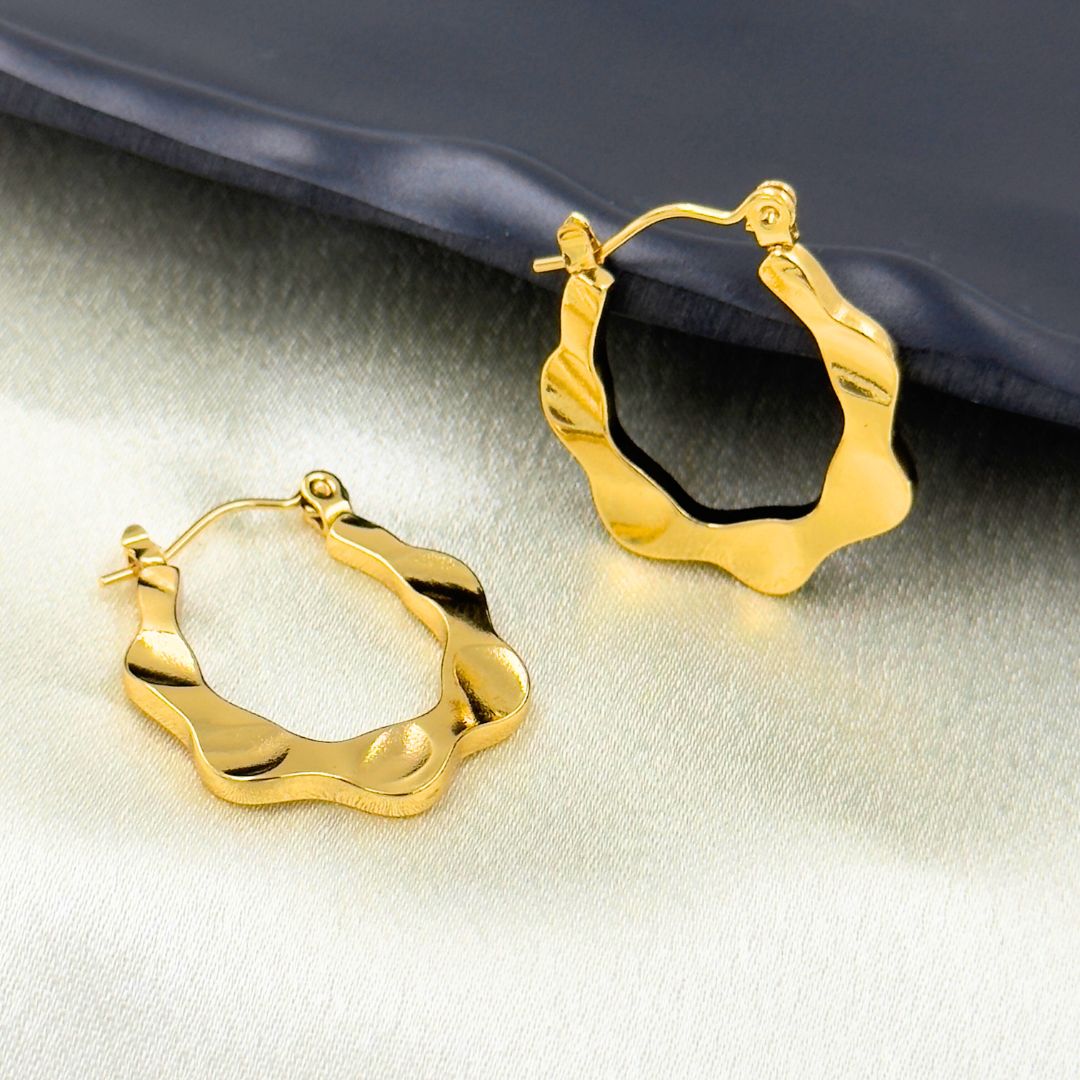 18KT Gold Plated Wave Hoops - Atulya Jewellers