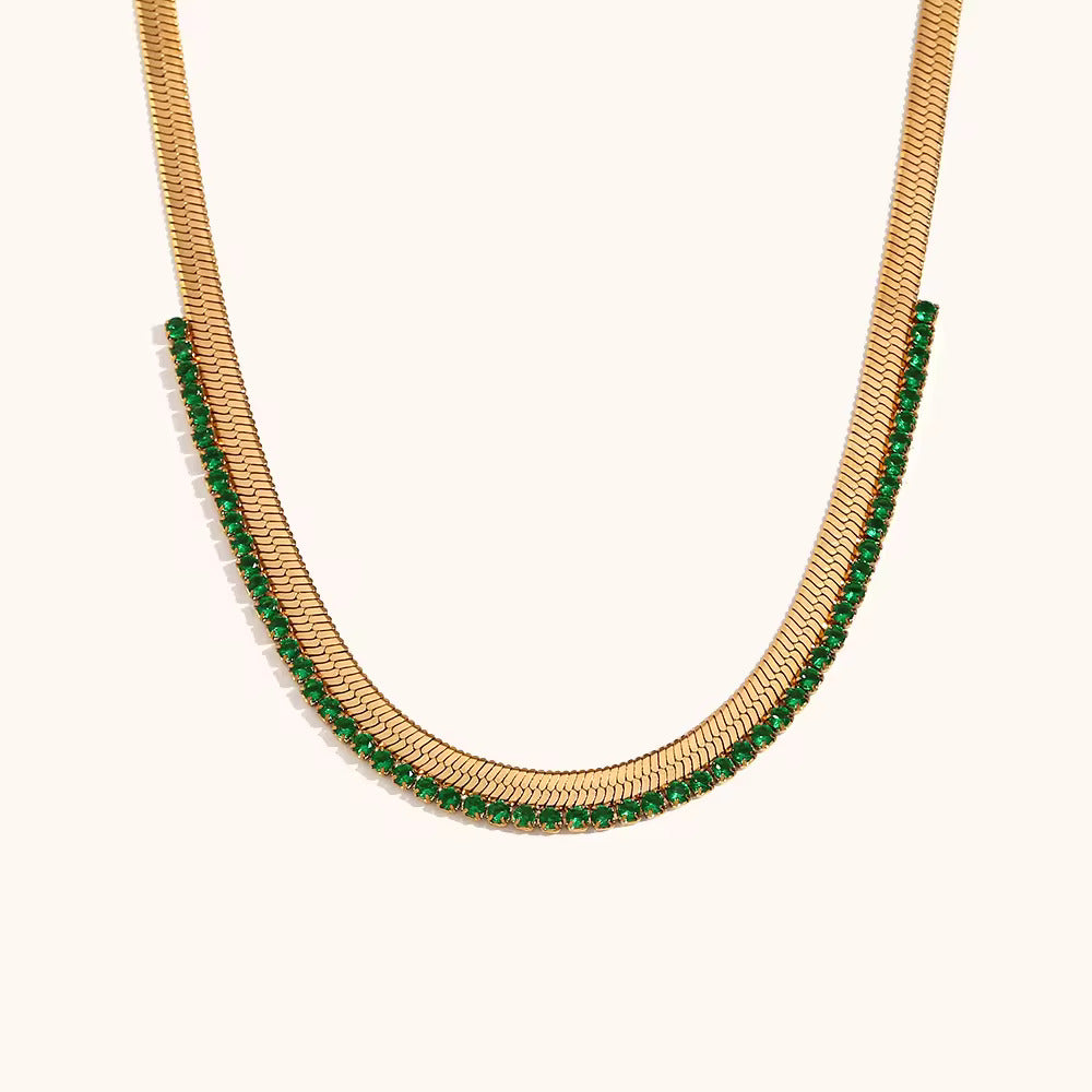 18KT Gold Plated Olivia Necklace Green - Atulya Jewellers