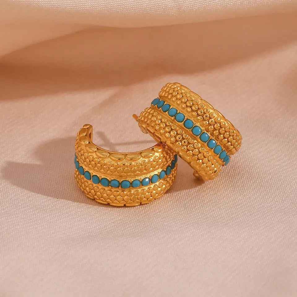 18KT Gold Plated Melissa Hoop Earrings Blue - Atulya Jewellers