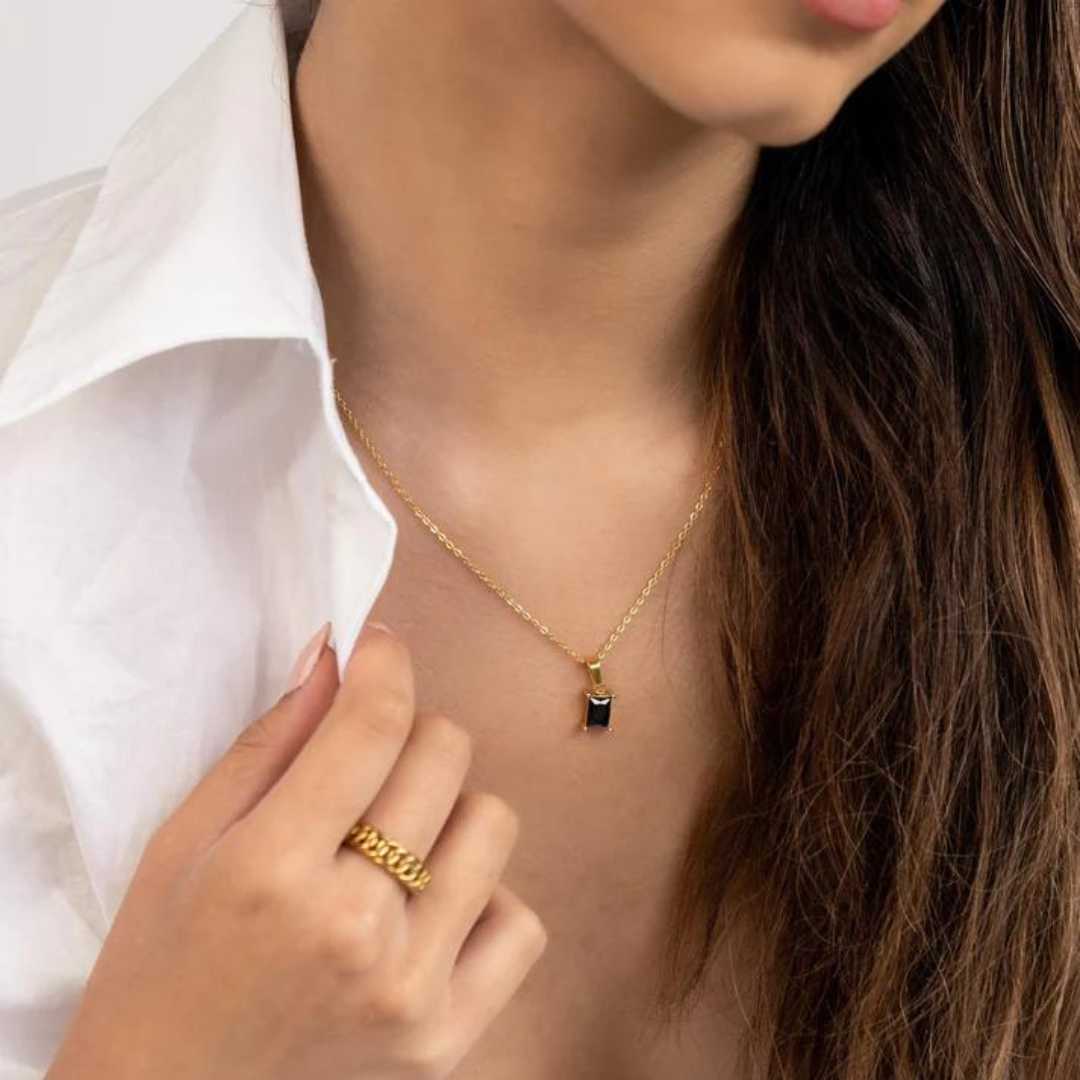 18KT Gold Plated Rectangle Rhinestone Necklace - Atulya Jewellers