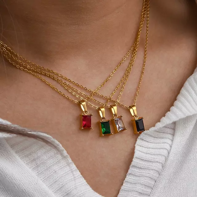 18KT Gold Plated Rectangle Rhinestone Necklace - Atulya Jewellers