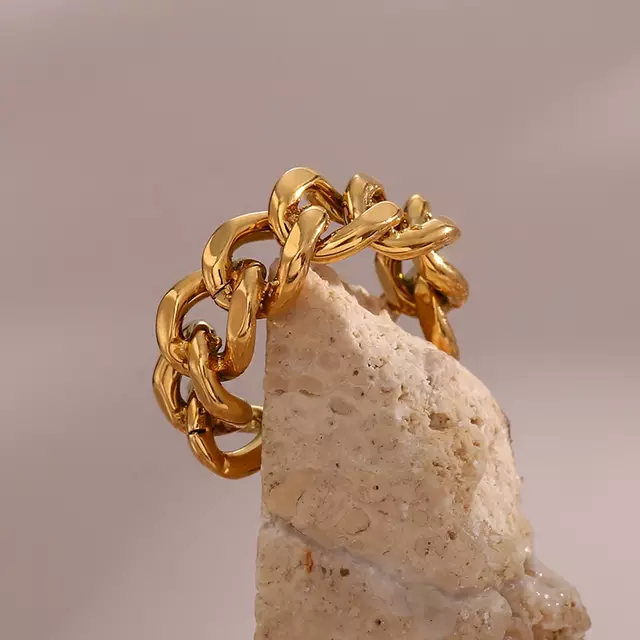 18KT Gold Plated Chunky Chain Ring (Re-sizable) - Atulya Jewellers