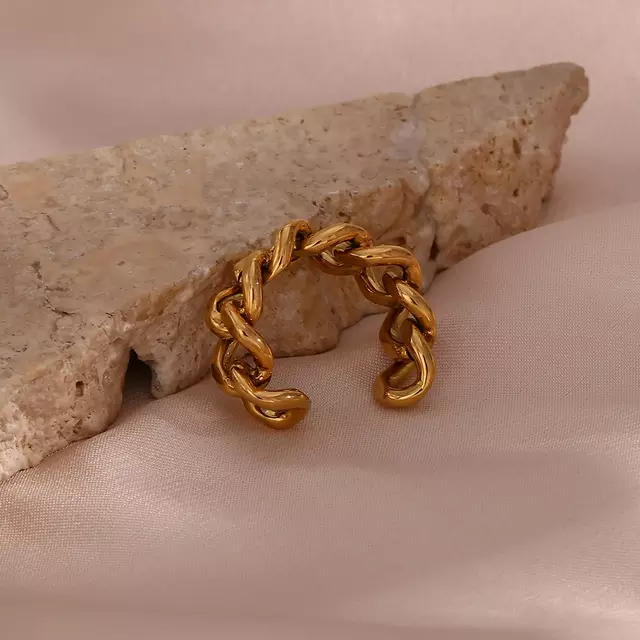 18KT Gold Plated Chunky Chain Ring (Re-sizable) - Atulya Jewellers
