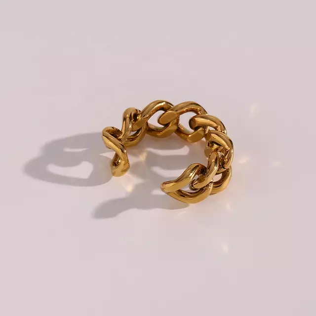 18KT Gold Plated Chunky Chain Ring (Re-sizable) - Atulya Jewellers