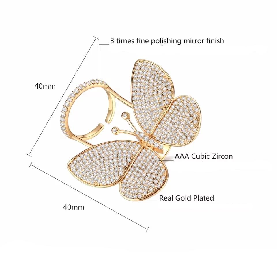 Flying Butterfly Diamond Ring - 18KT Gold Plated (Re-Sizable) - Atulya Jewellers