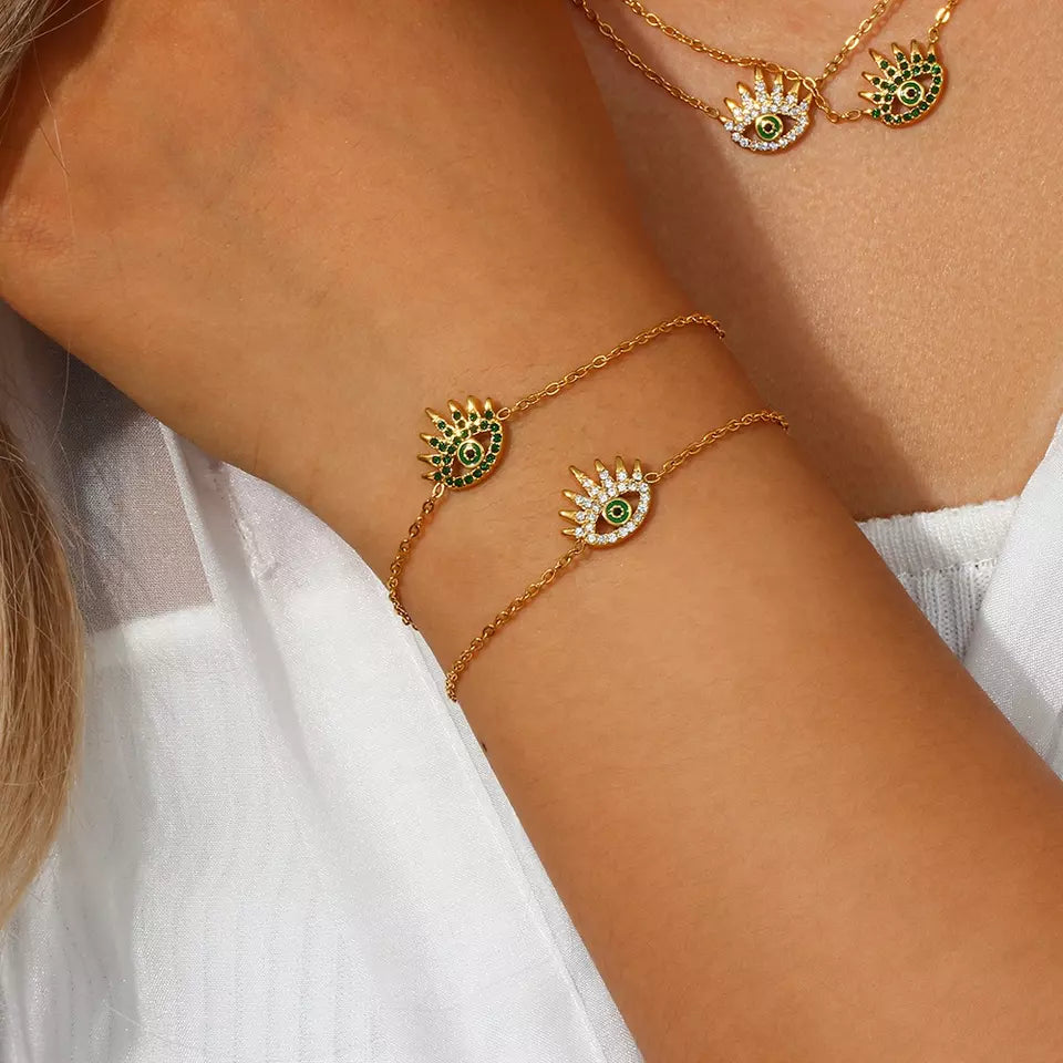 18KT Gold Plated Evil Eye CZ Bracelet - Atulya Jewellers
