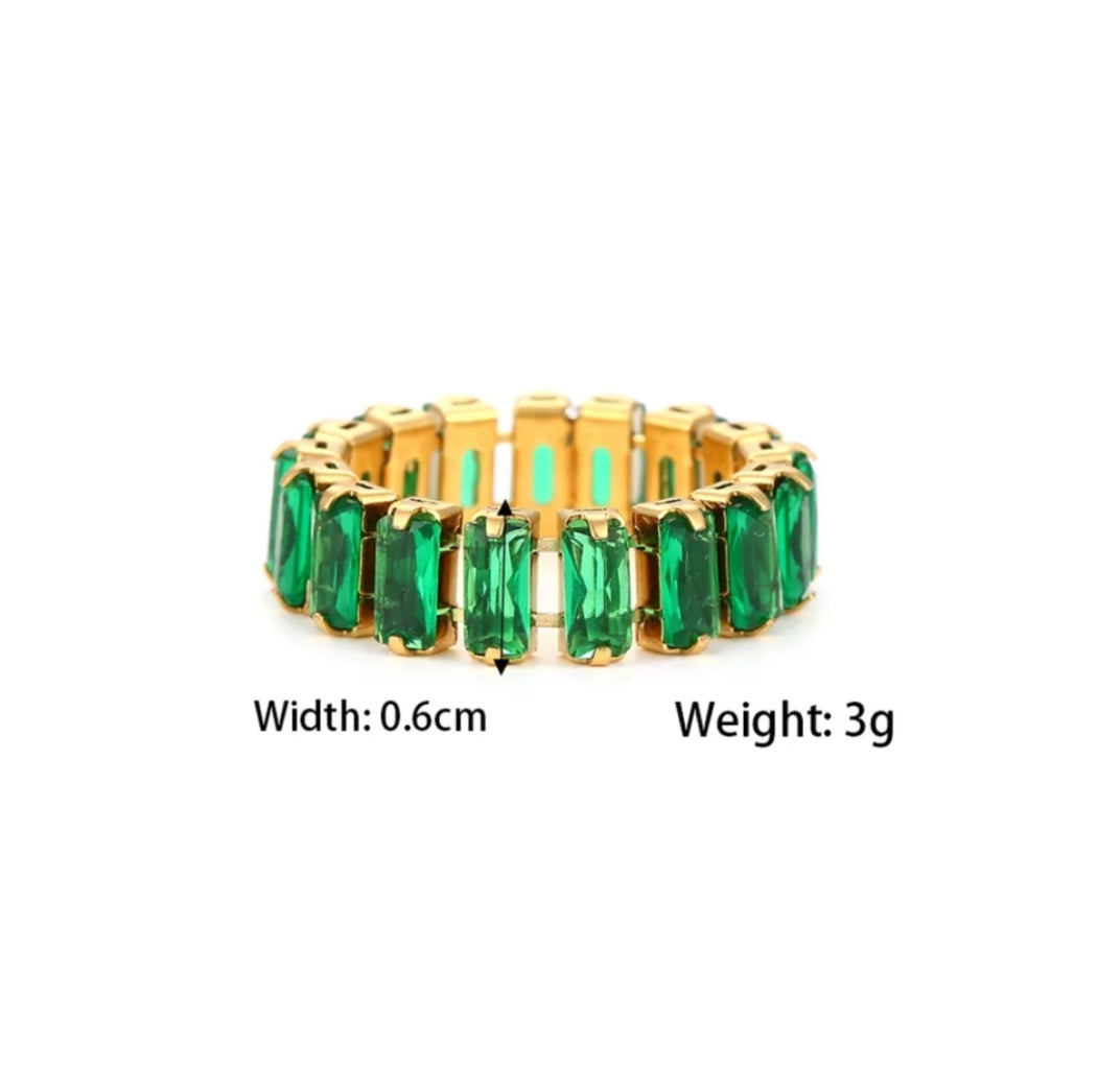 18KT Gold Plated Amy CZ Ring Green - Atulya Jewellers