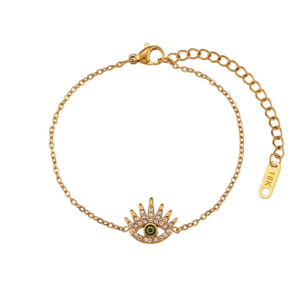 18KT Gold Plated Evil Eye CZ Bracelet White - Atulya Jewellers