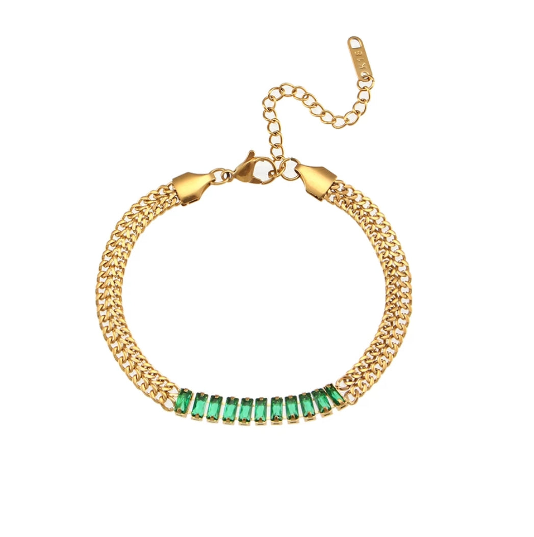 18KT Gold Plated Sheen CZ Bracelet Green - Atulya Jewellers