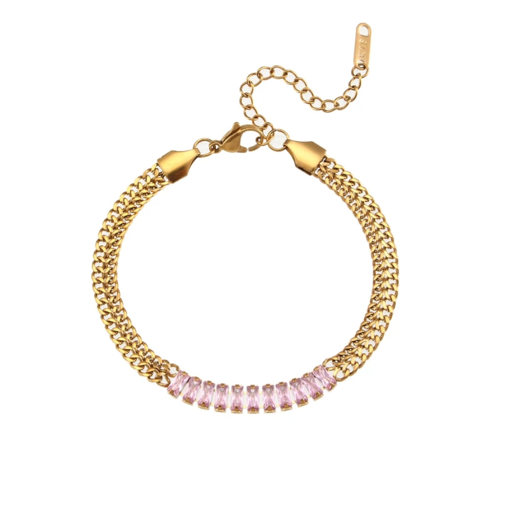 18KT Gold Plated Sheen CZ Bracelet Pink - Atulya Jewellers