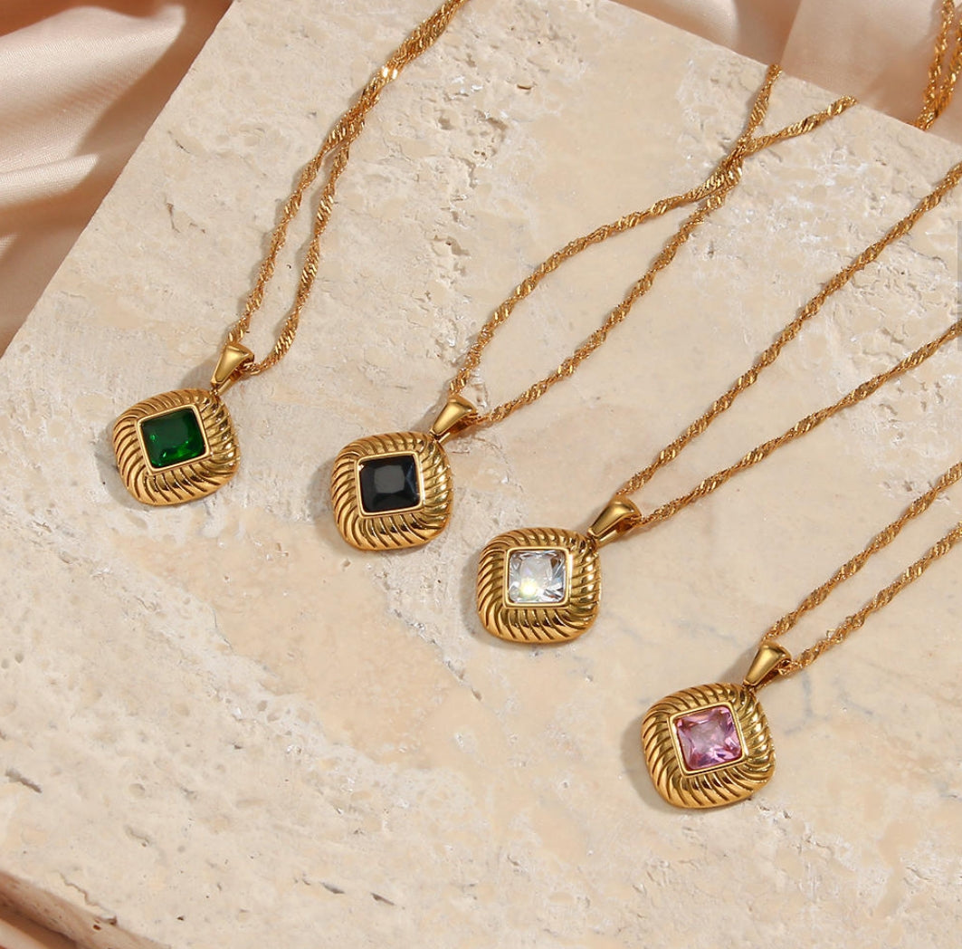 18KT Gold Plated Lozenge CZ Necklace - Atulya Jewellers