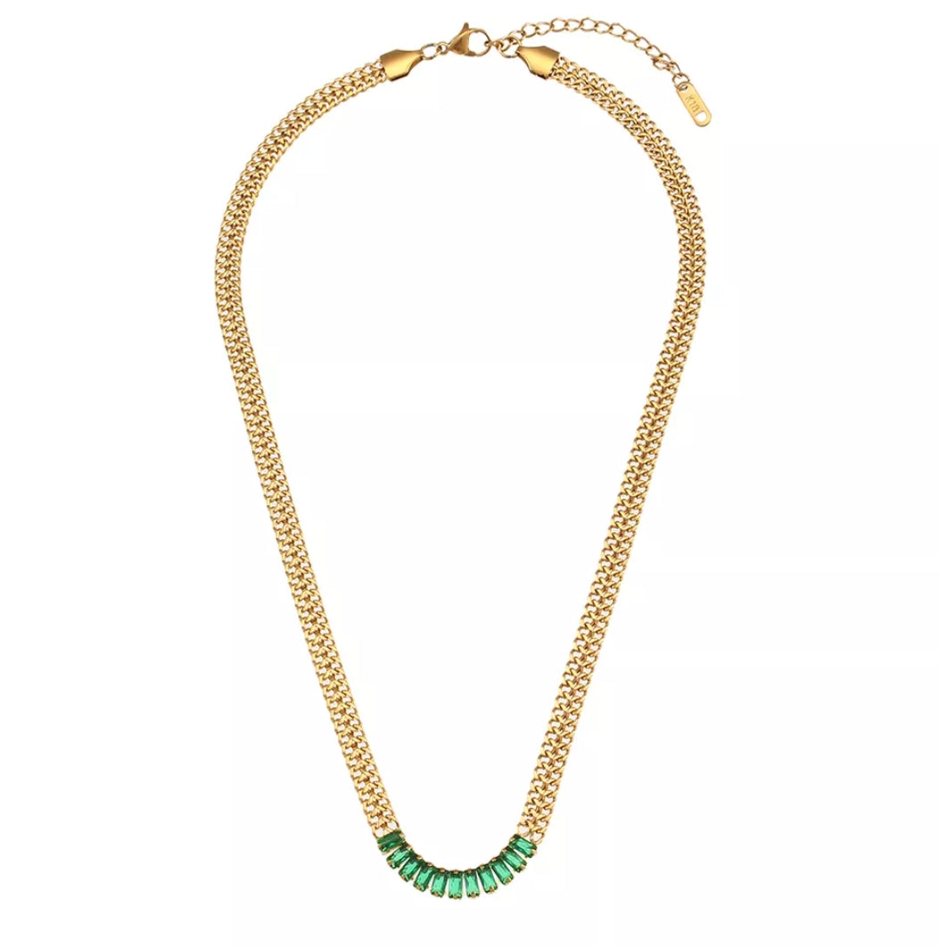 18KT Gold Plated Sheen CZ Necklace Green - Atulya Jewellers