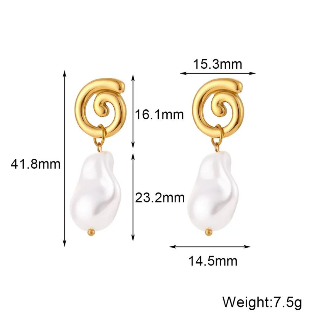 18KT Gold Plated Spiral Pearl Earrings