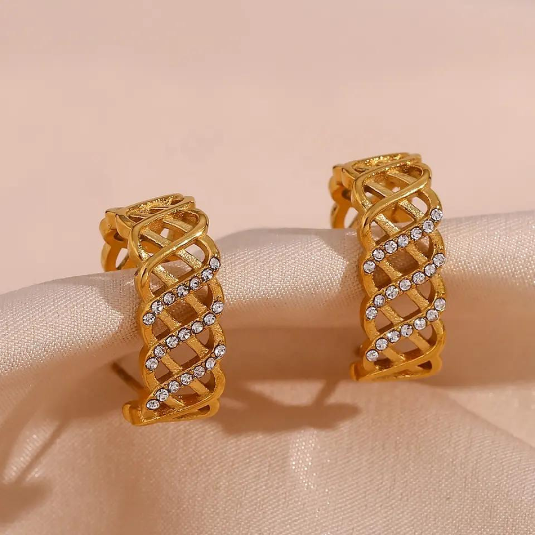 18KT Gold Plated Stella CZ Earrings White - Atulya Jewellers