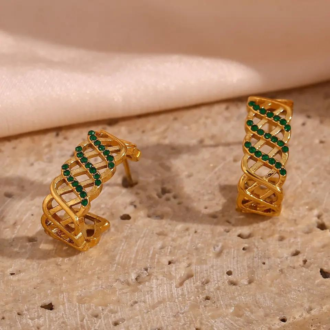 18KT Gold Plated Stella CZ Earrings Green - Atulya Jewellers