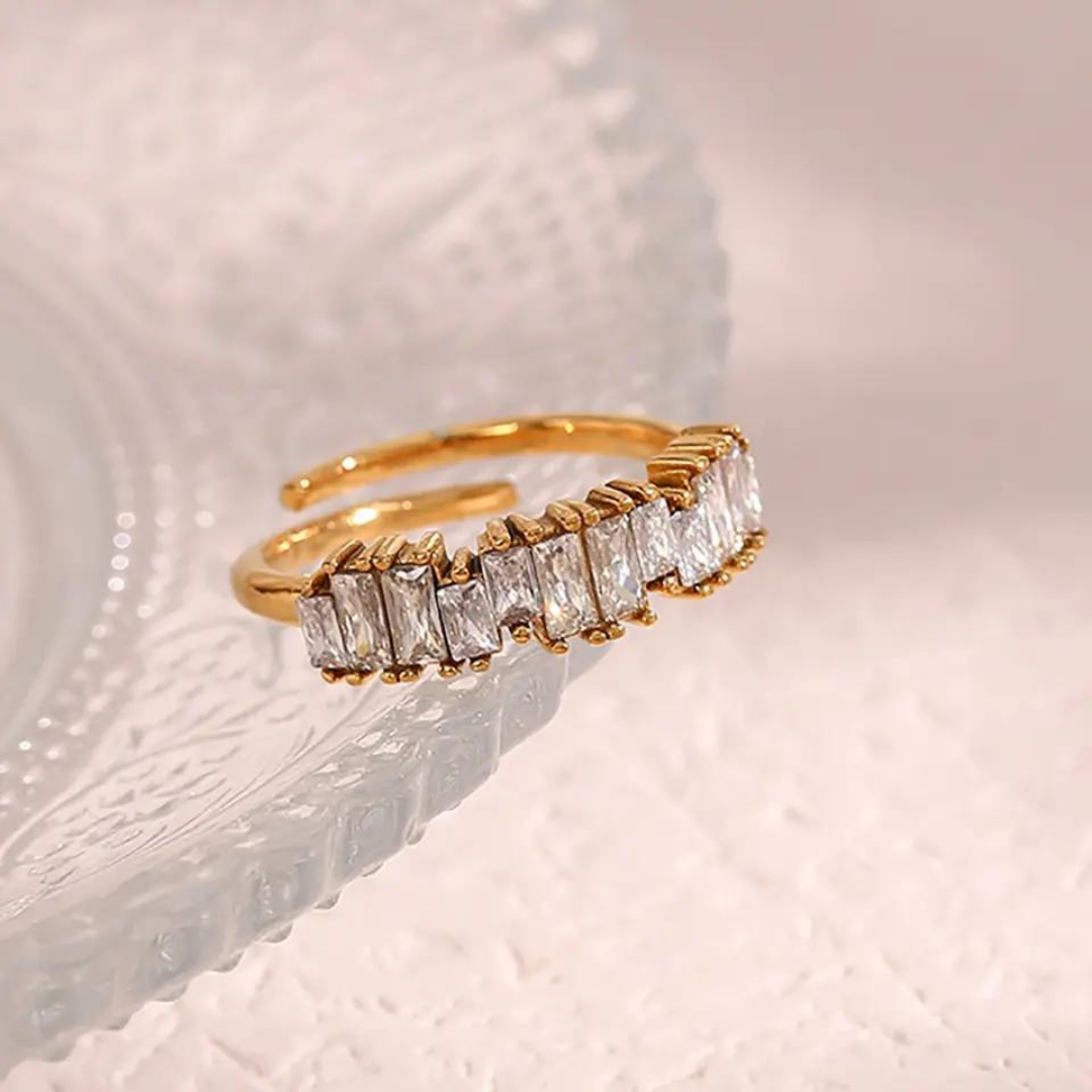 18KT Gold Plated Nia CZ Ring (Re-Sizeable) White - Atulya Jewellers