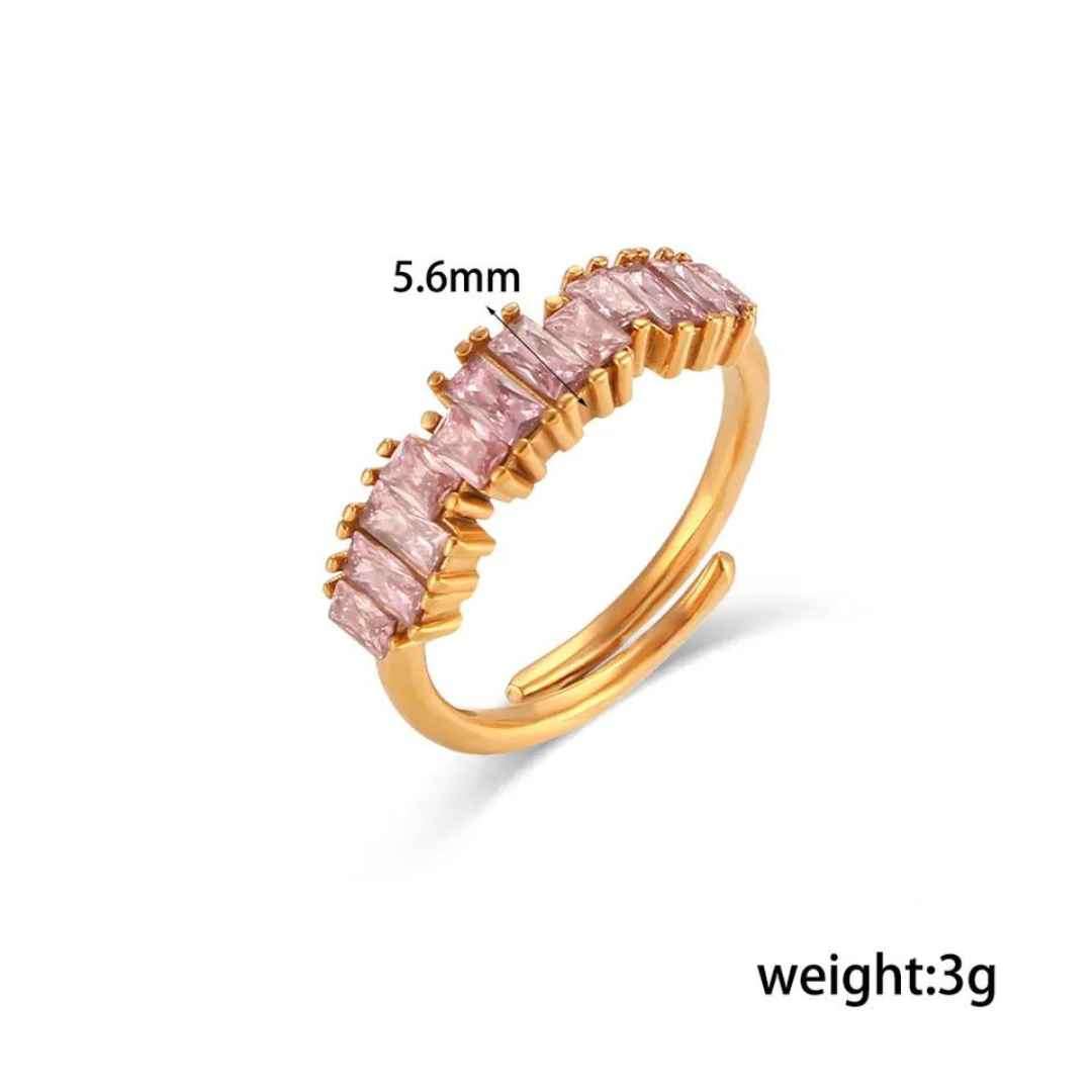 18KT Gold Plated Nia CZ Ring (Re-Sizeable) Pink - Atulya Jewellers