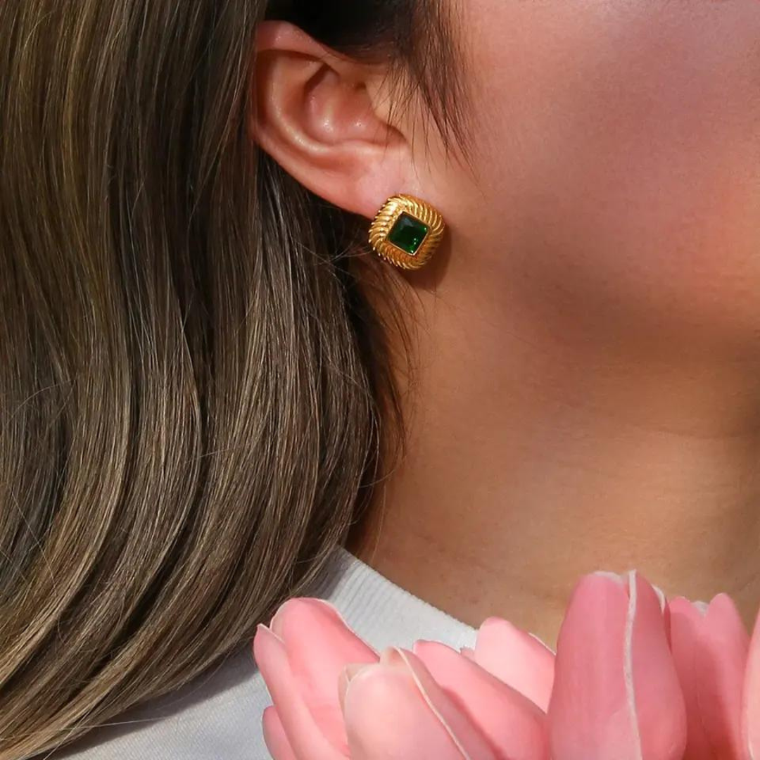 18KT Gold Plated Lozenge CZ Earrings - Atulya Jewellers