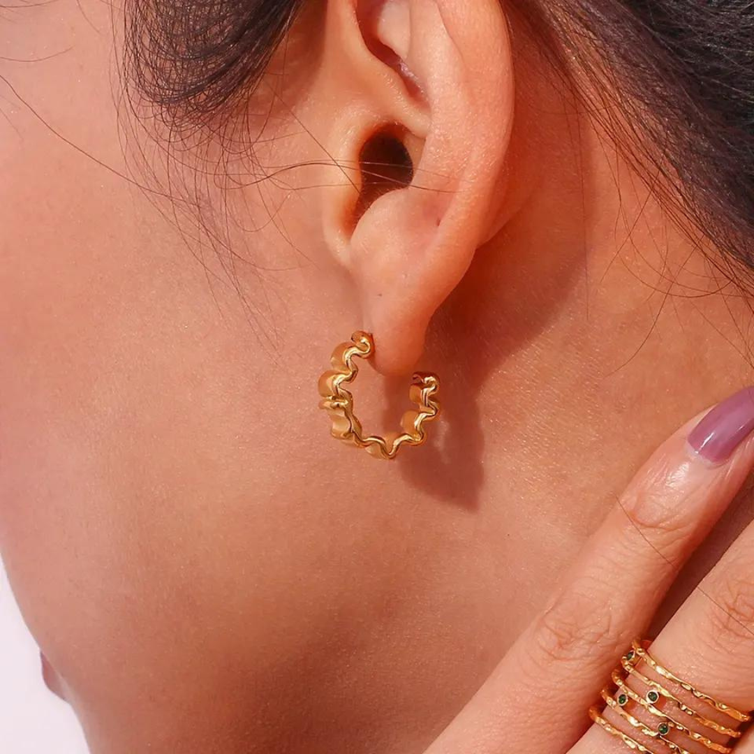 18KT Gold Plated Wave Hoop Earrings - Atulya Jewellers