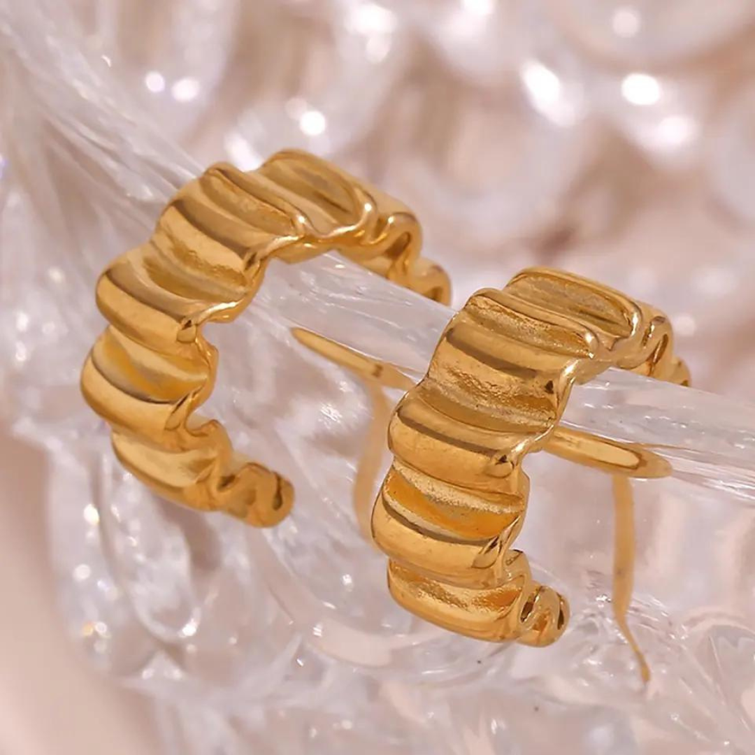 18KT Gold Plated Wave Hoop Earrings - Atulya Jewellers