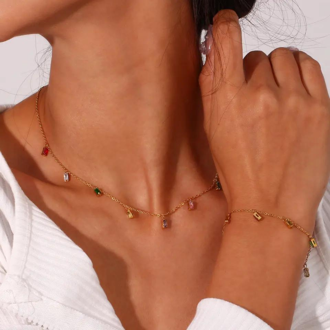 18KT Gold Plated Grace Multicolour Necklace - Atulya Jewellers