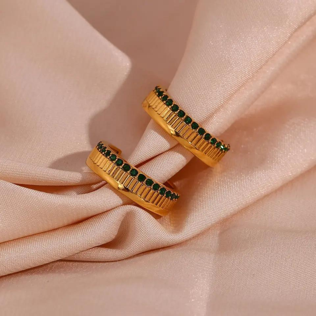 18KT Gold Plated Elsa CZ Earrings Green - Atulya Jewellers